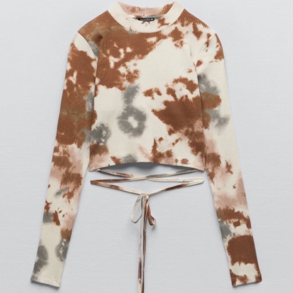 Zara Tie-Dye Long Sleeve Crop Top size small
